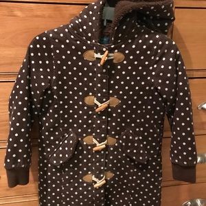 MINI BODEN Girls polka dot hooded coat. Size 7/8